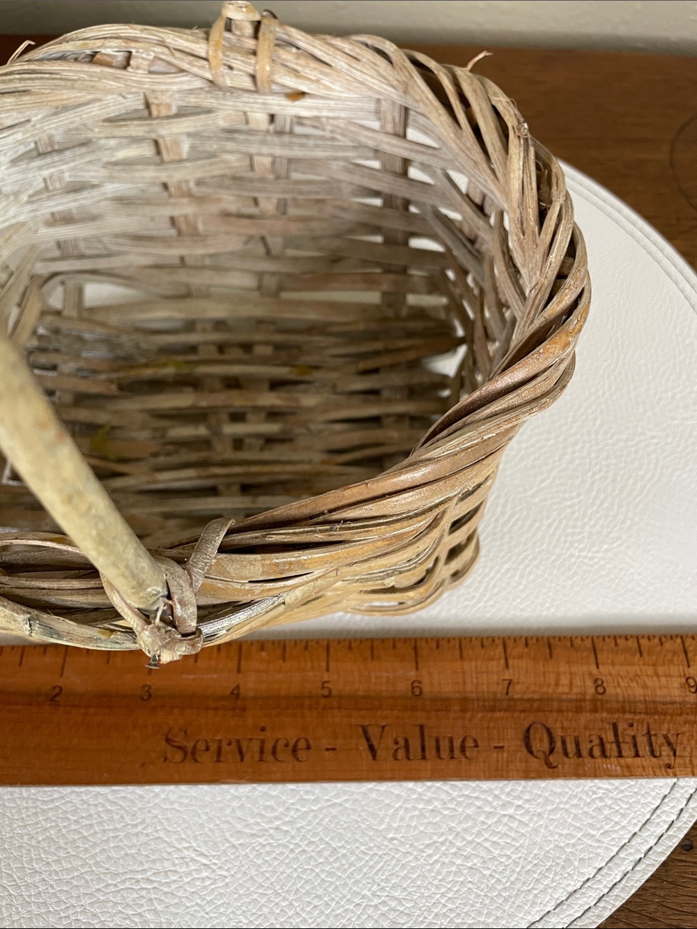 Vintage Wicker Handled Decorative Basket with Blue Ceramic Bead Accent - Picture 8 of 13